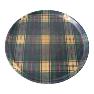 Plateau de service rond fibre de verre années 1960/70 décor écossais tartan