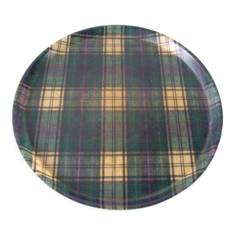 Serving tray round fiberglass 1960s/70s scottish décor tartan