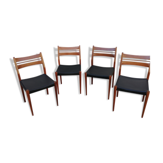 Set of 4 Scandinavian chairs teak and black skai