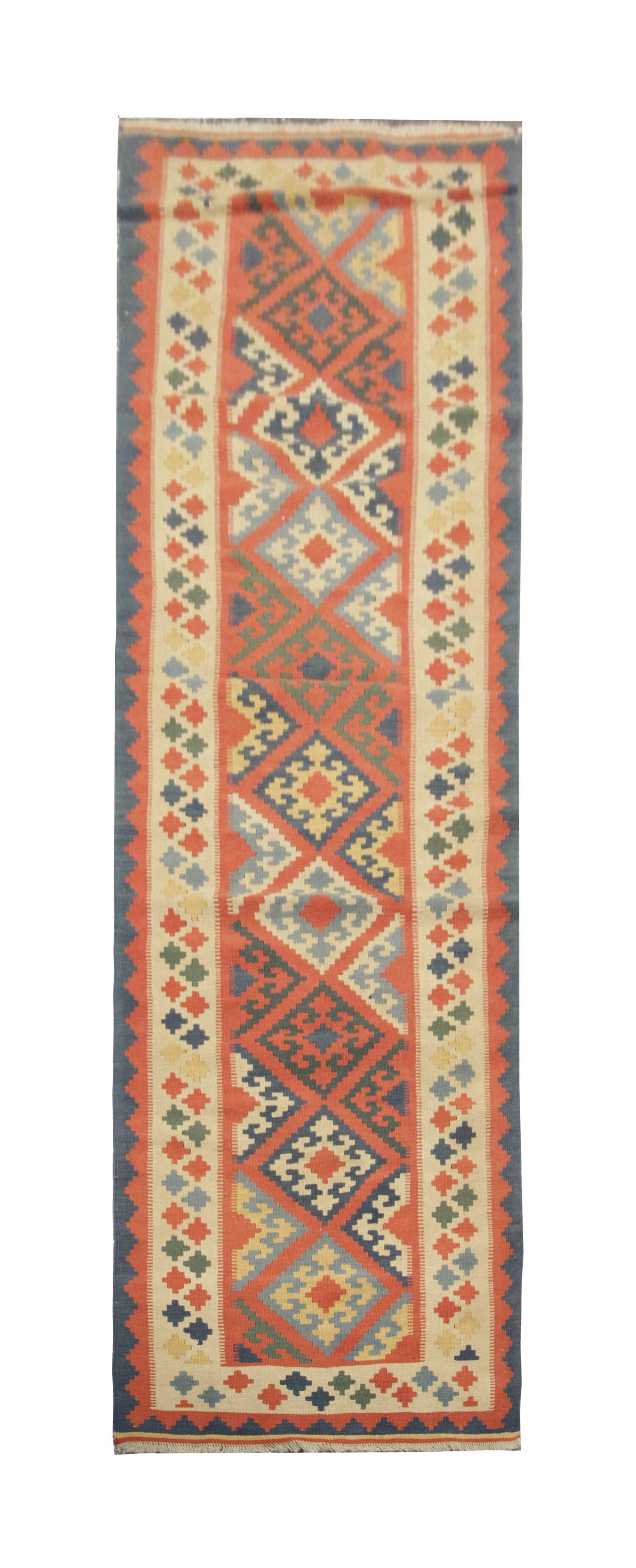 Multicolour Geometric Tribal Handwoven Stair & Hallway Runner Rug 308x87cm