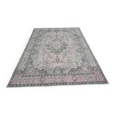 Tapis d'aire vintage persan fait main en laine et coton rose des années 1970 296x378