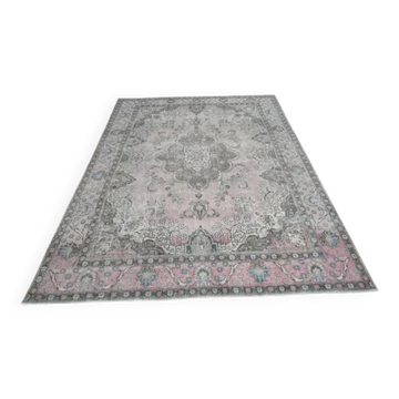 1970s Vintage Persian Handmade Wool Cotton Pink Area Rug 296x378