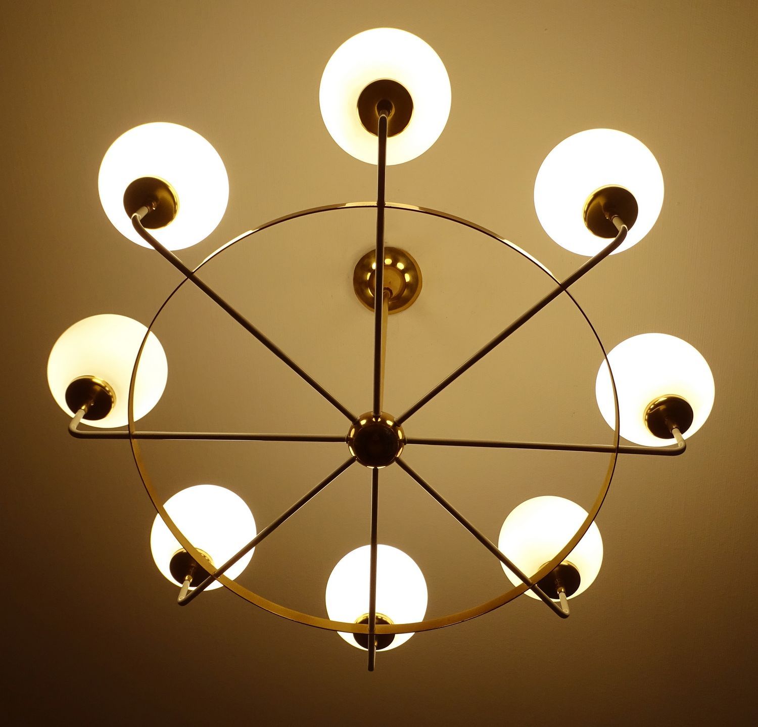 Suspension XXL Vintage Italy, 50s, Brass and Glass