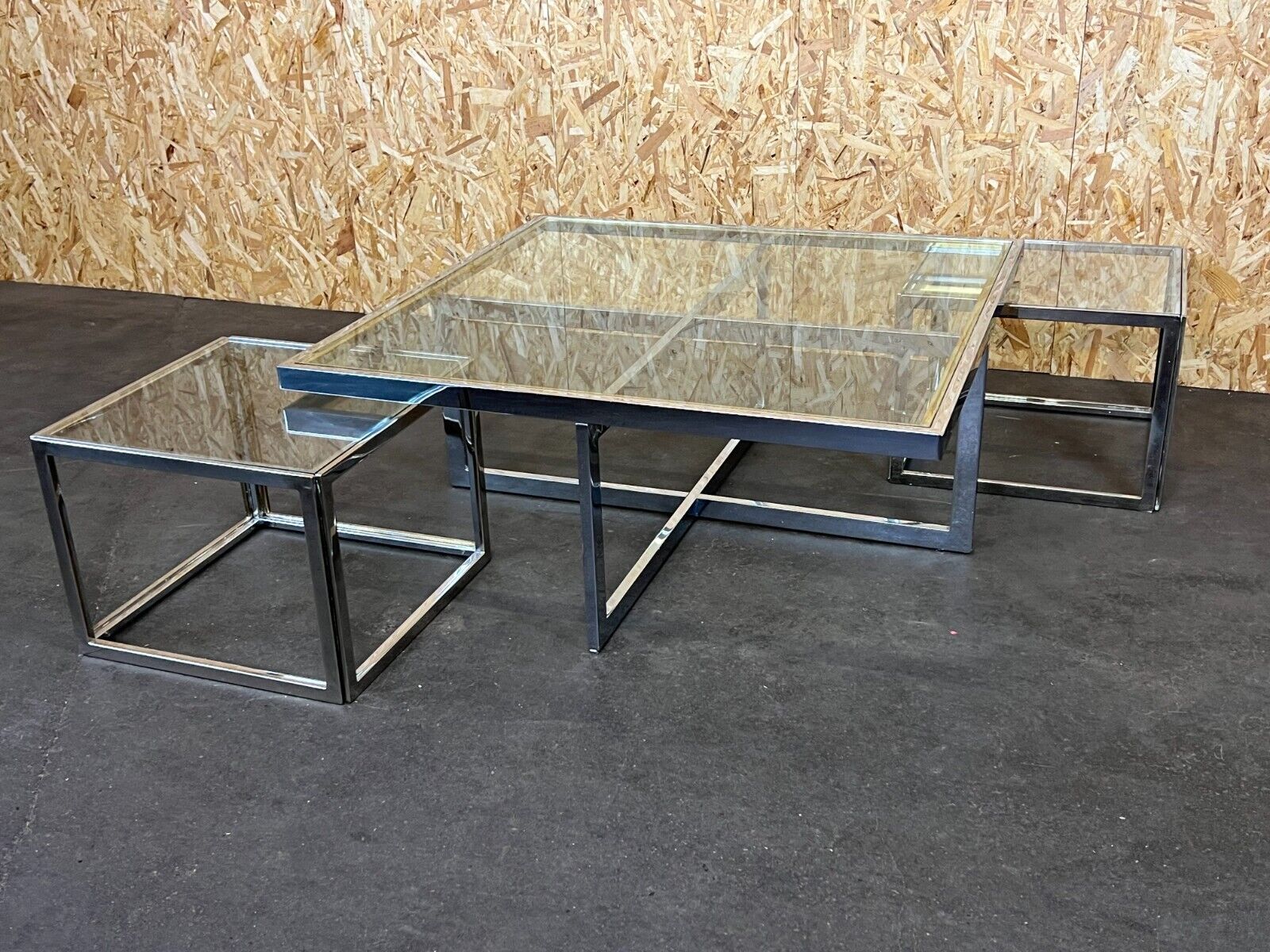 Coffee table chrome & brass 2 nesting tables