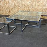Table basse chrome & laiton 2 tables gigognes