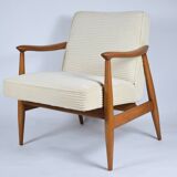 Restored scandinavian armchair "Kedzior", 1960s, cream Cord, teak