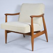 Restored scandinavian armchair "Kedzior", 1960s, cream Cord, teak