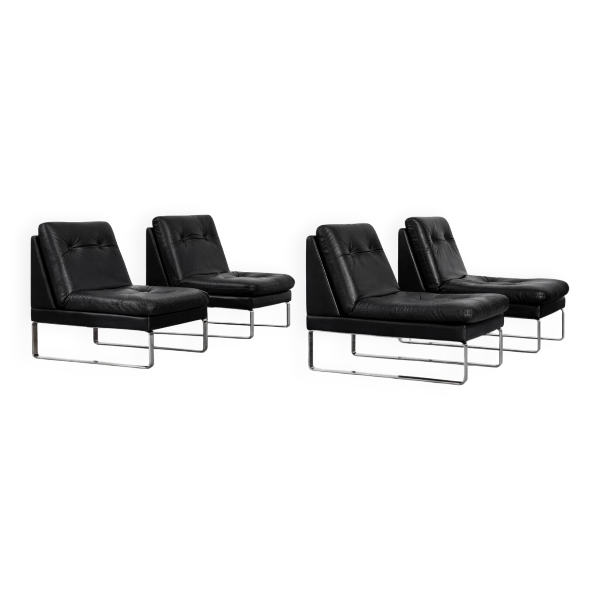 Vintage Mid-Century German Modern Minimalist Leather and Chrome Modular Sofa