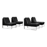 Vintage Mid-Century German Modern Minimalist Leather and Chrome Modular Sofa