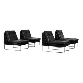 Vintage Mid-Century German Modern Minimalist Leather and Chrome Modular Sofa