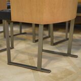 Set of 6 designer armchairs in oak and leather from the 1980s.