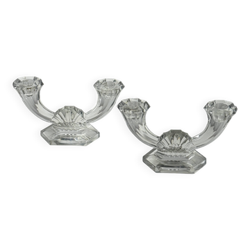 Pair of double Art Deco candlesticks "Imperial" in Crystal – Val Saint Lam