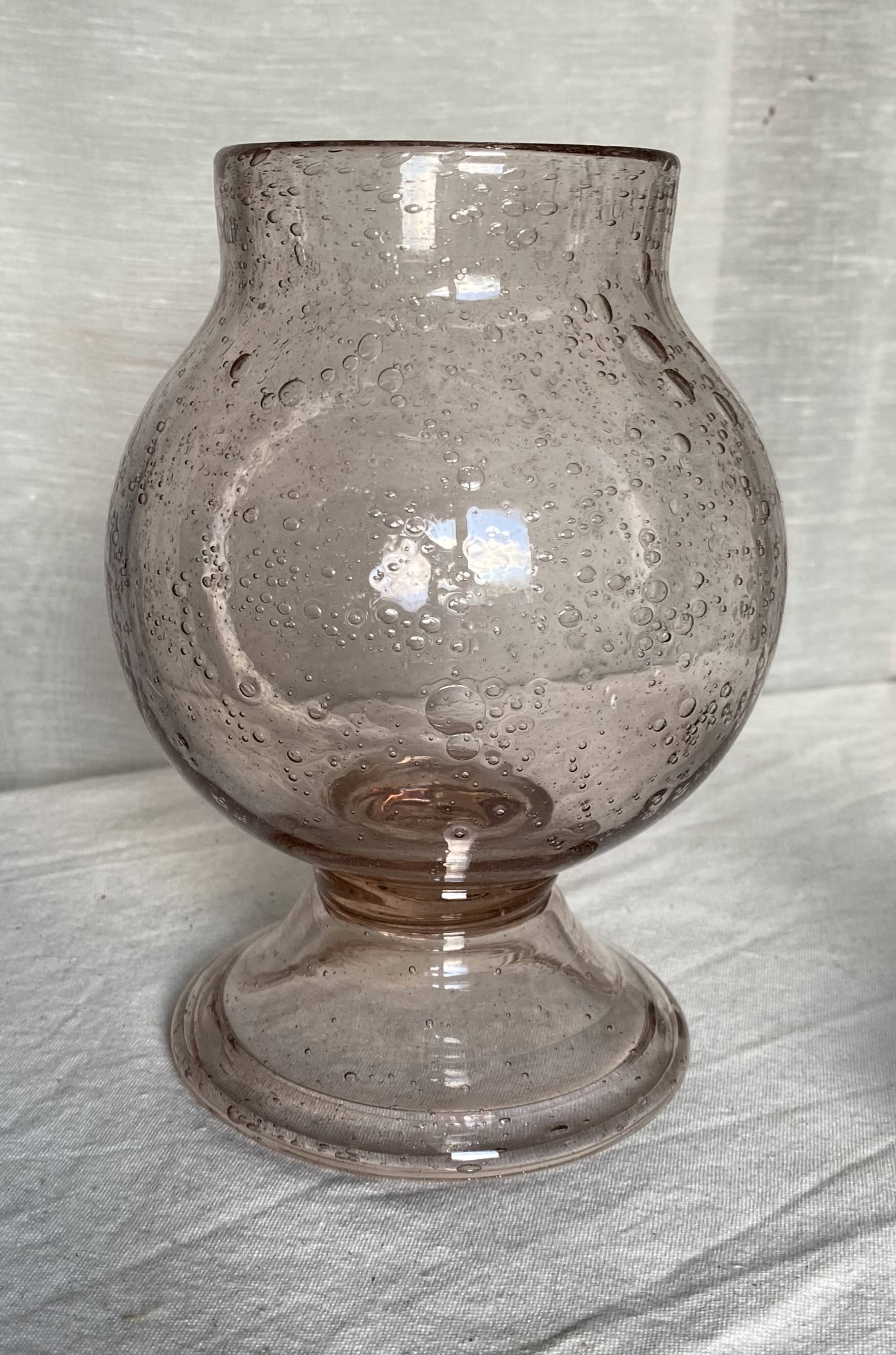 Lilac bubble glass jar with lid, signed Biot, vintage 1960-70