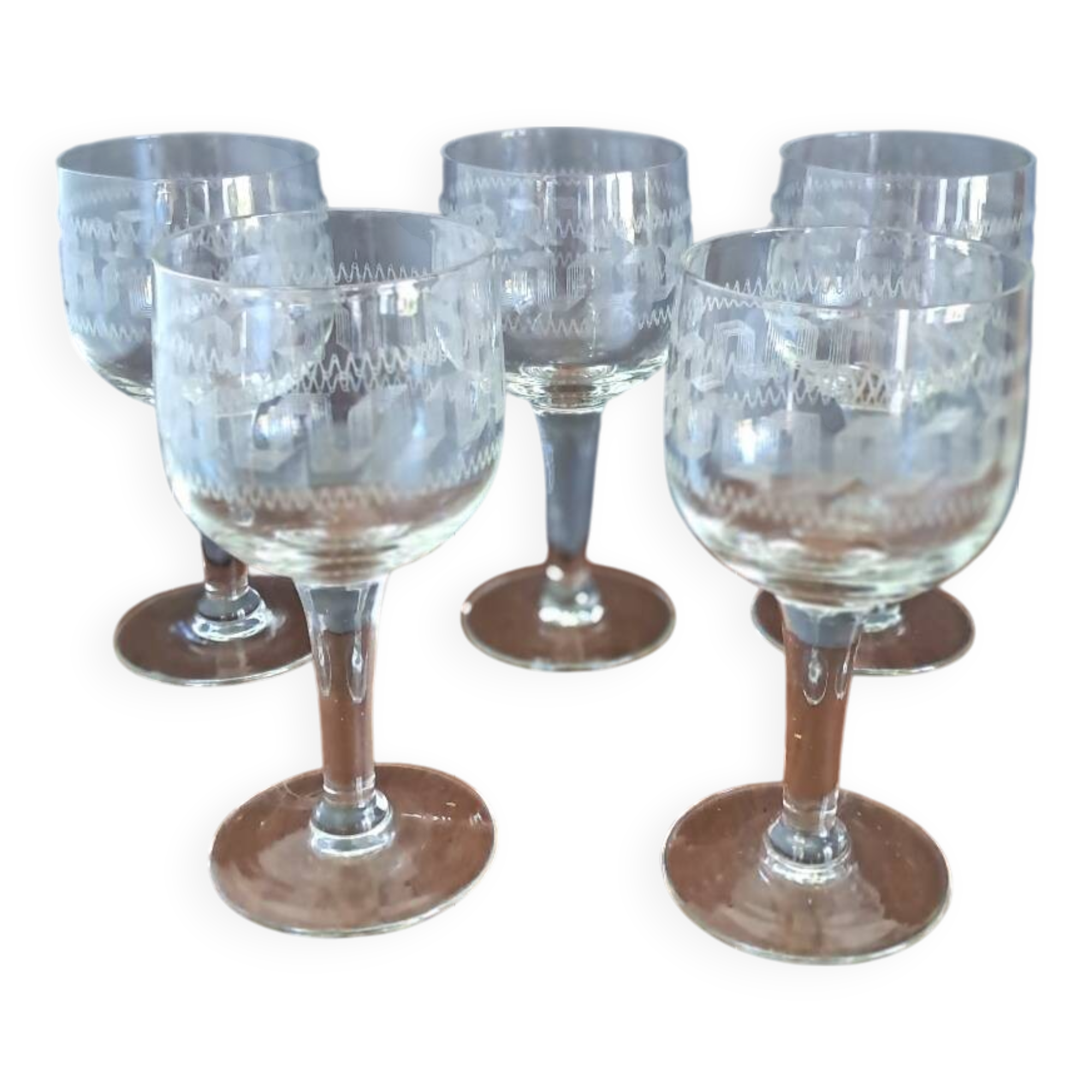 5 guilloche wine glasses from the 1910s/1920s