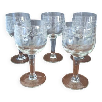 5 guilloche wine glasses from the 1910s/1920s