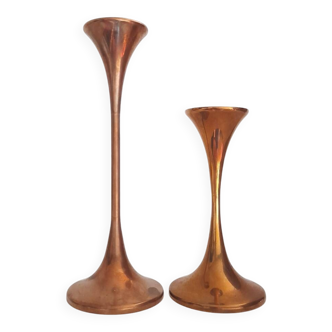 2 bougeoirs trompette en laiton massif danois