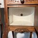 Pair of antique bedside tables with marble top and ceramic niche