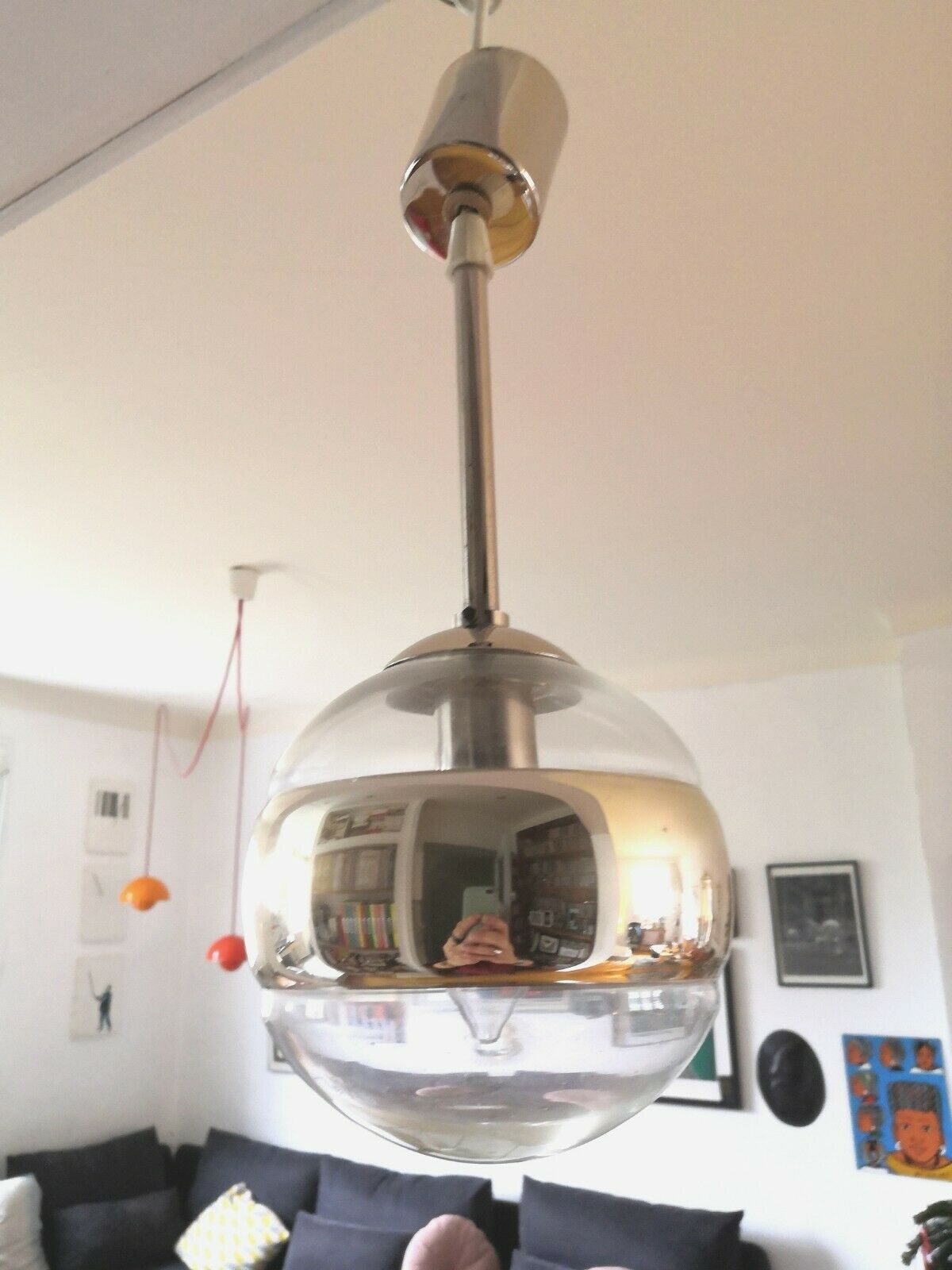 Mirror effect hanging lamp Peill & Putzler design from the 70s