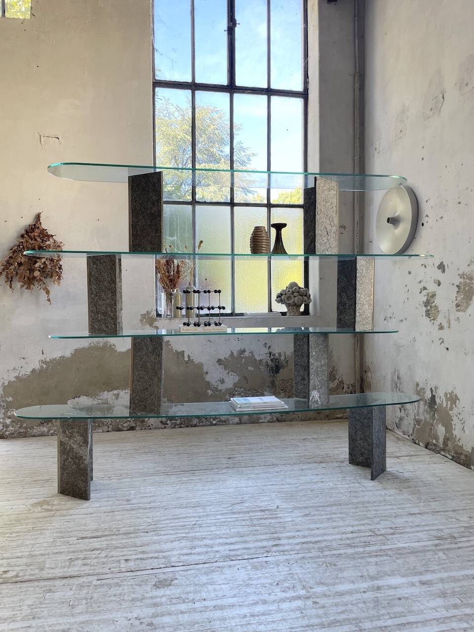 Roche Bobois stone and glass sculpture shelf 1970s