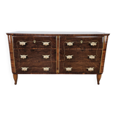 1950s Art Decò walnut burl and brass chest of drawers