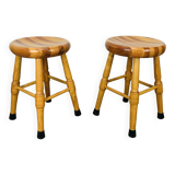 Pair of brutalist solid wood stools
