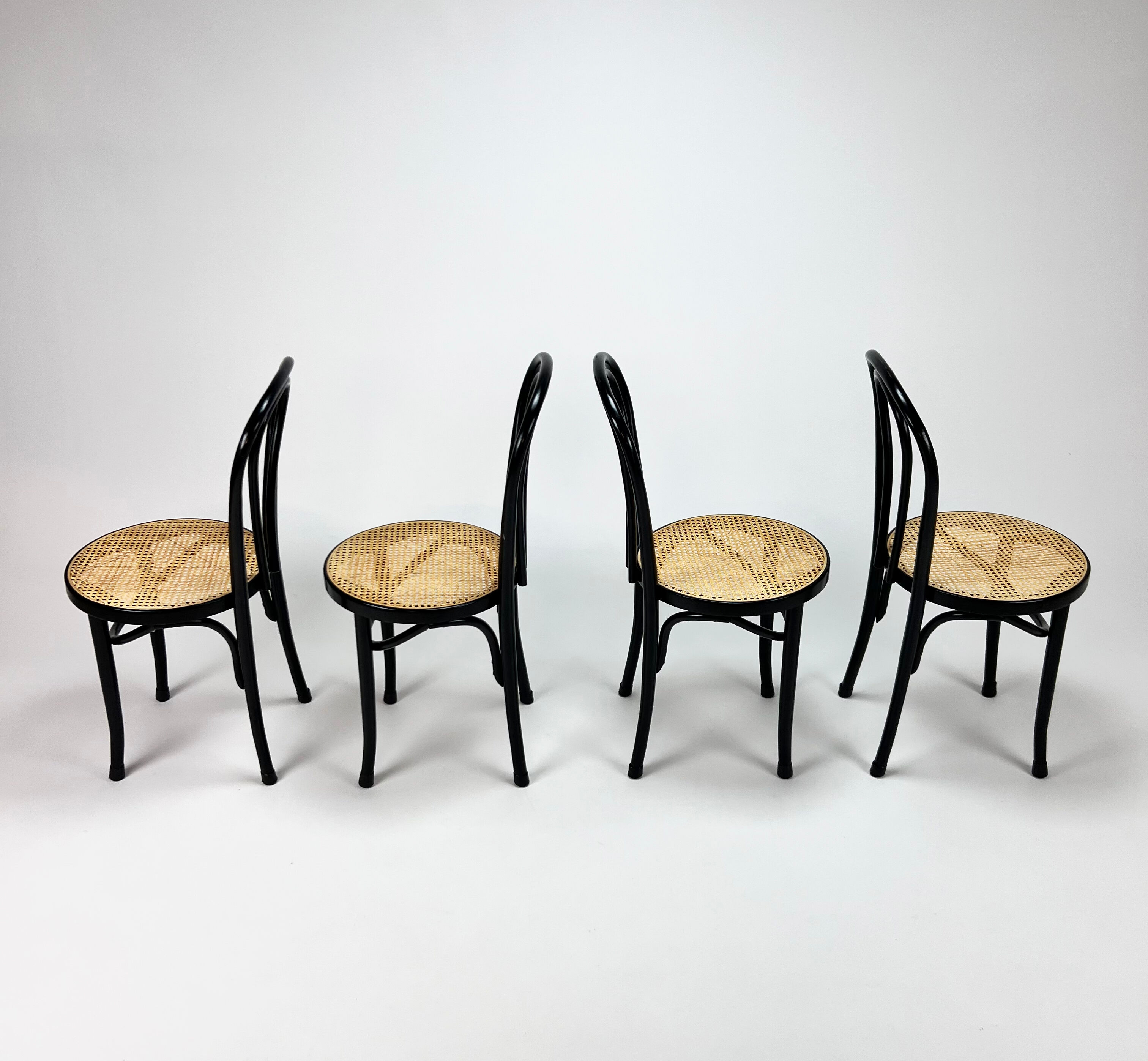 Set of 4 Bentwood and Cane Cafe Dining Chairs, 1990s