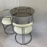 Chrome table and two modernist chairs