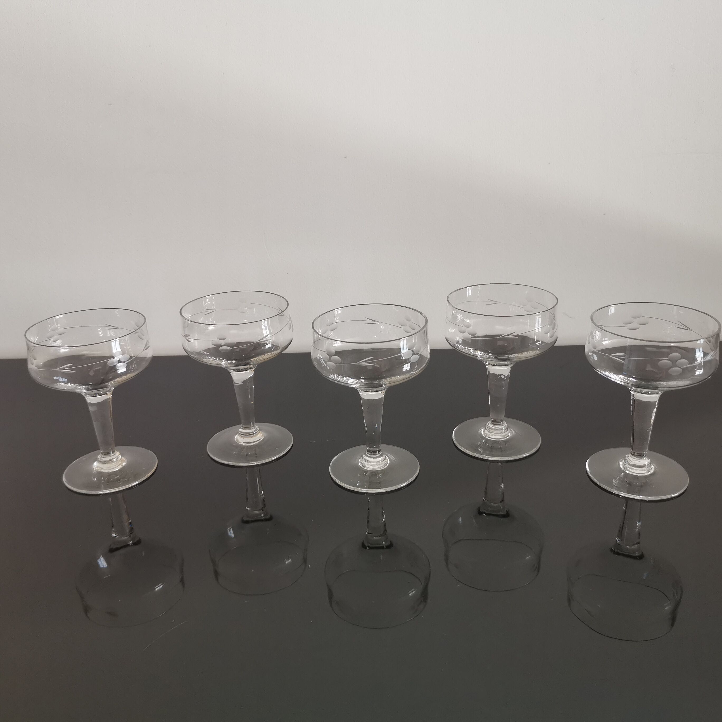 Vintage engraved glass champagne glasses
