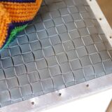 Trunk trunk stool Ottoman vintage leather white patina