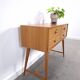 Vintage teak Danish chest of drawers with high slanted legs, side table, sideboard.