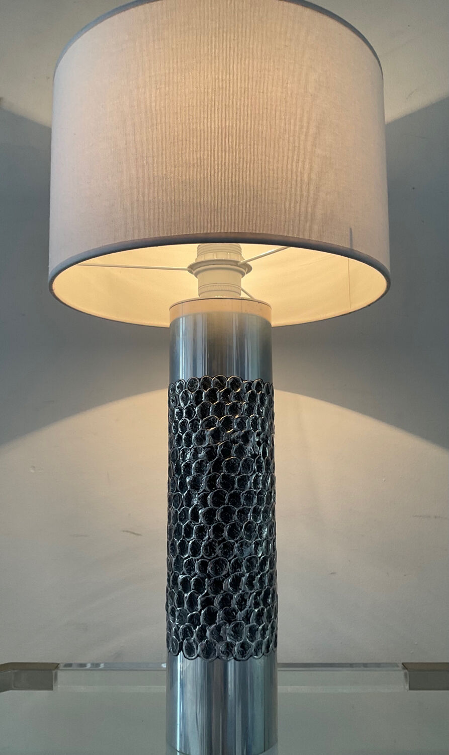 Lamp by Willy Luyckx in polished and textured aluminum 60s 70s