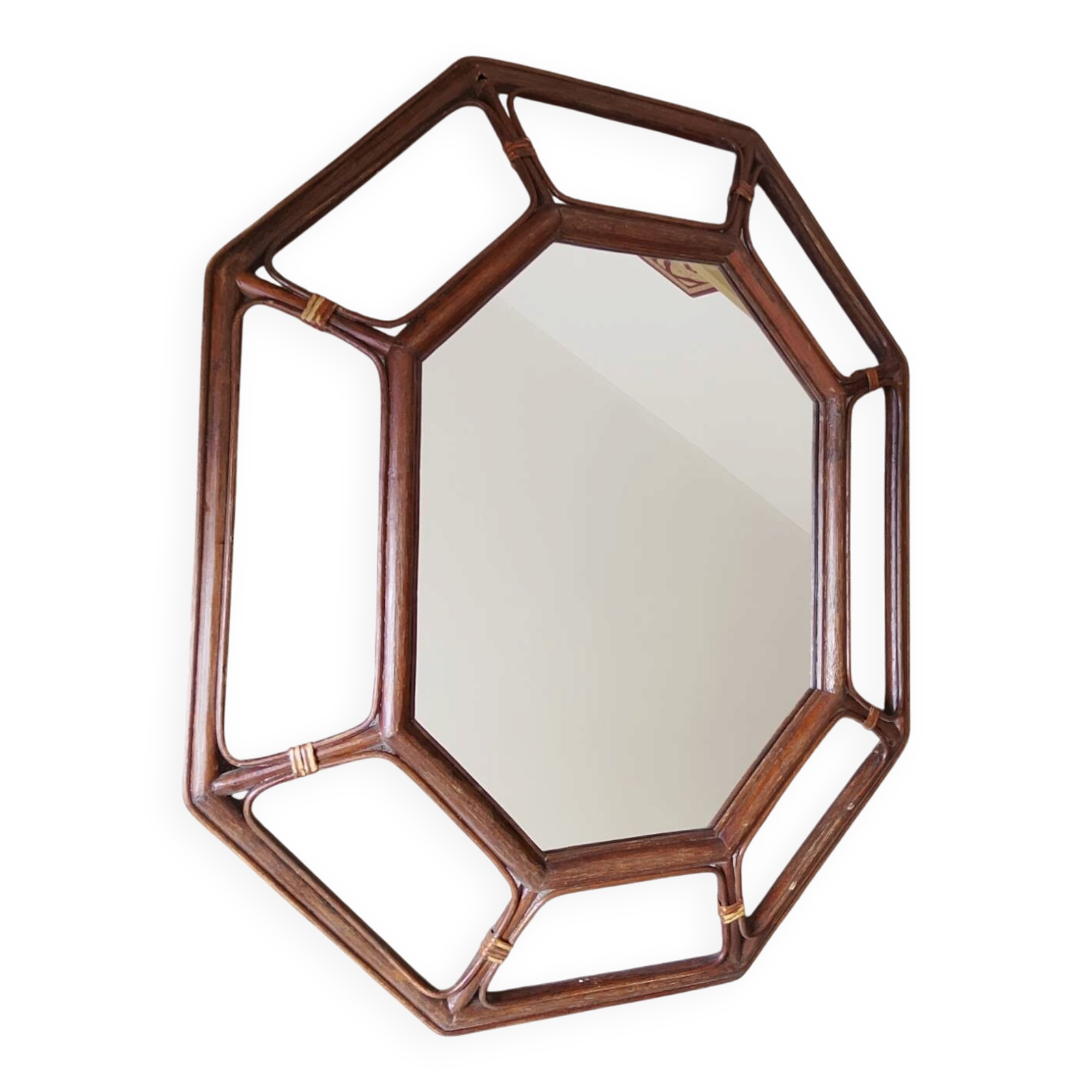 Vintage Italian mirror bamboo and rattan Riviera bohemian chic 1970s