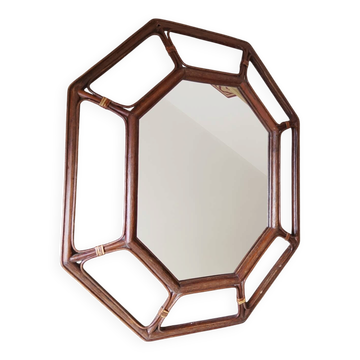 Miroir Italien vintage en bambou et rotin Riviera, années 70