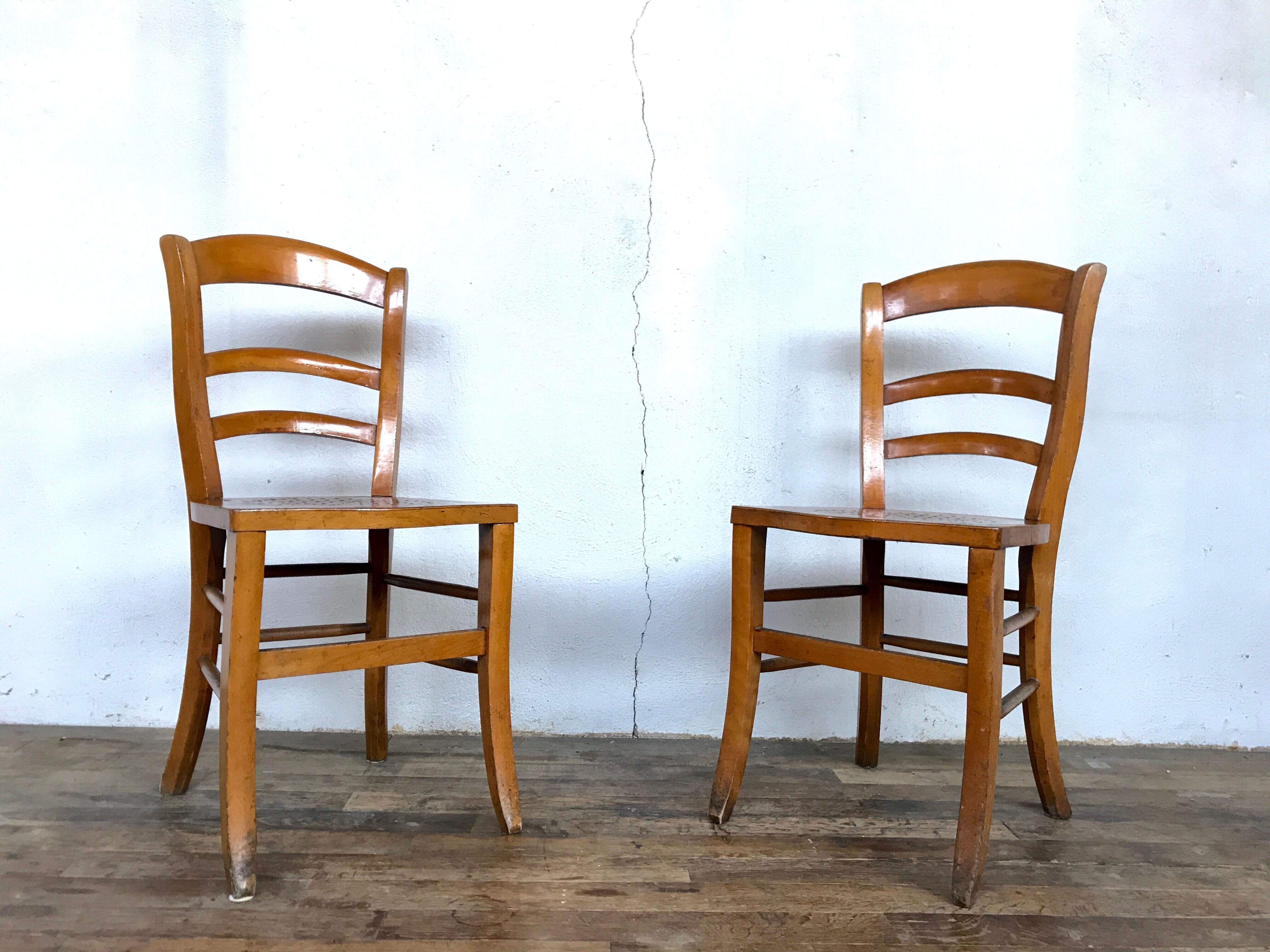 Pair of wooden chair bistro bistro vintage retro bohemian beech light