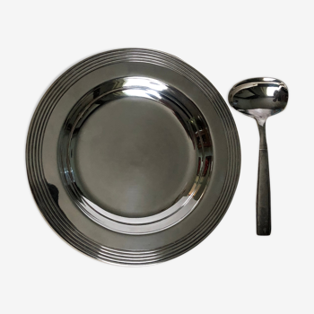 Assiette avec sa cuillère en métal argenté Christofle