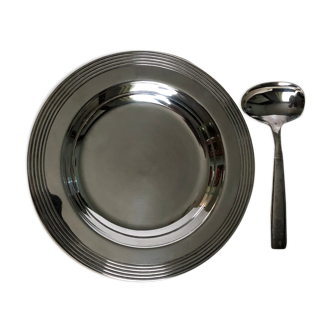 Christofle silver metal porridge plate and spoon