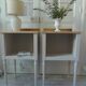 Pair of bedside tables, end tables re-enchanted in pearl gray, wooden top.