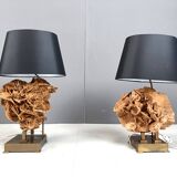 Brass and stone rose table lamps, 1970s