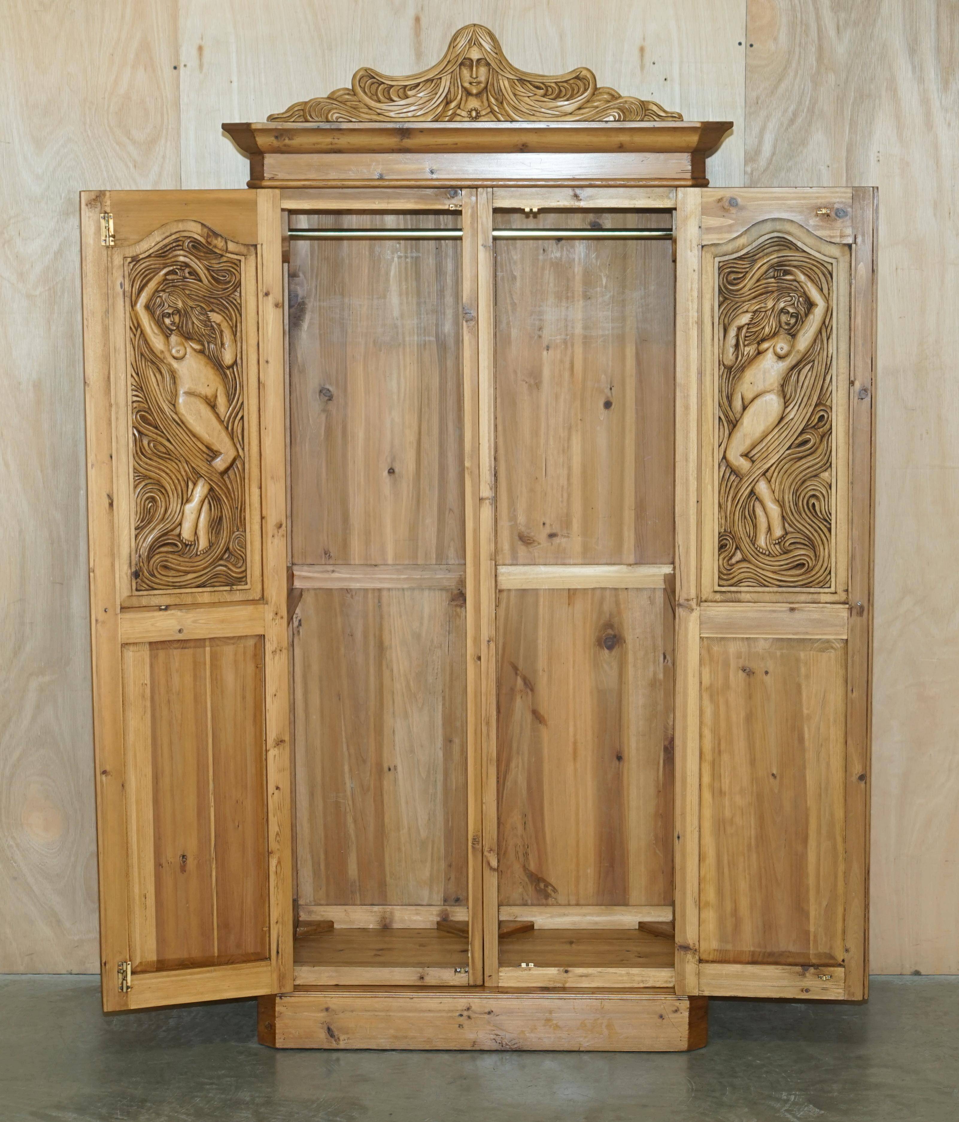 Vintage hand-carved wardrobe in Art Nouveau style.