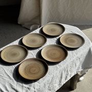 Lot de 6 assiettes à dessert vintage en grès brun