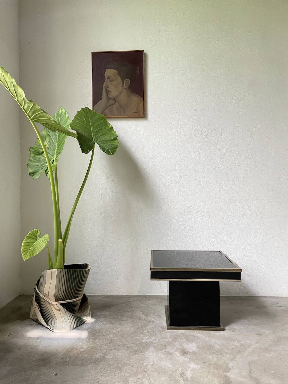 Black lacquer and brass console coffee table