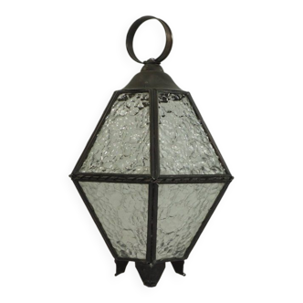 Wrought iron lantern/hammered glass/vintage