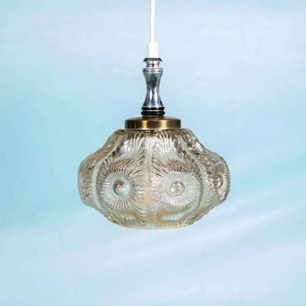 Vintage design suspension suédoise en verre des années 60, verre travaillé