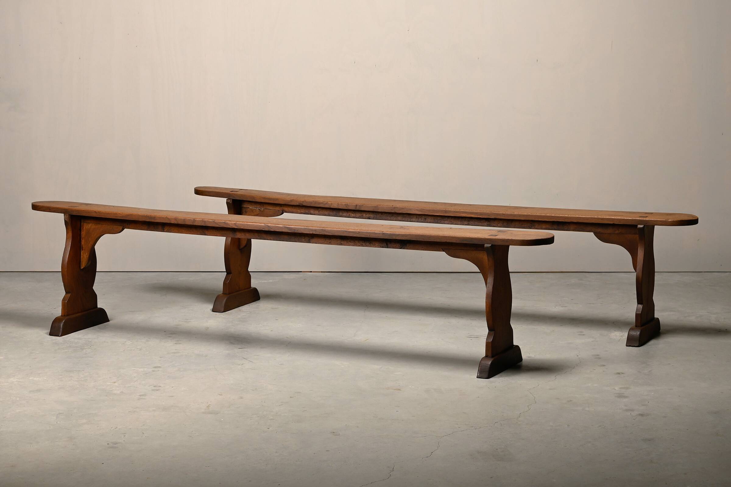 Antique, Primitive and Rustic Farm Benches in solid Oak, France 1920's