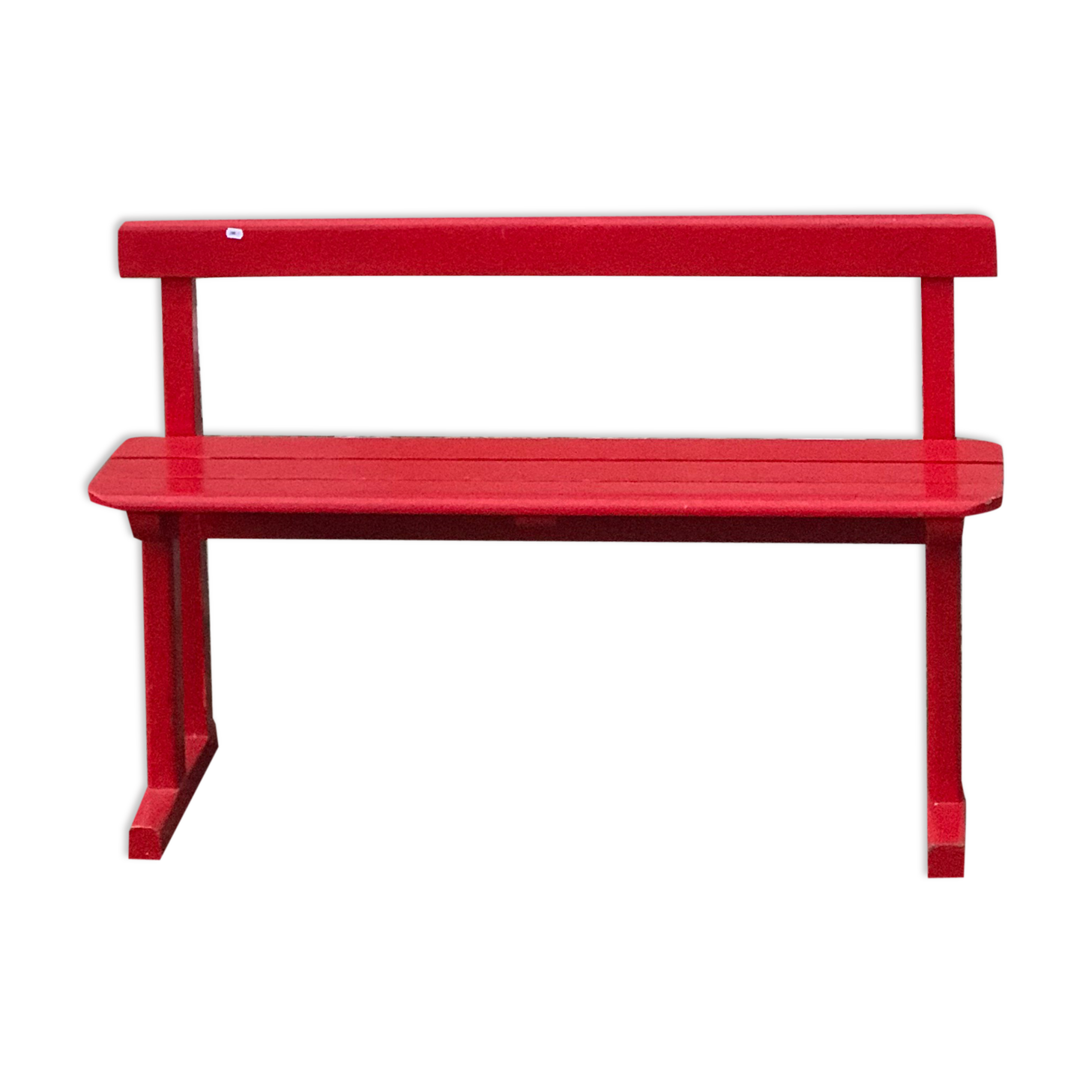 Red old schoolboy bench