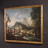 Great 18th century Italian painting, landscape with genre scene