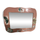 Vintage floral pink ceramic framed mirror signed St-Avit Francalat.