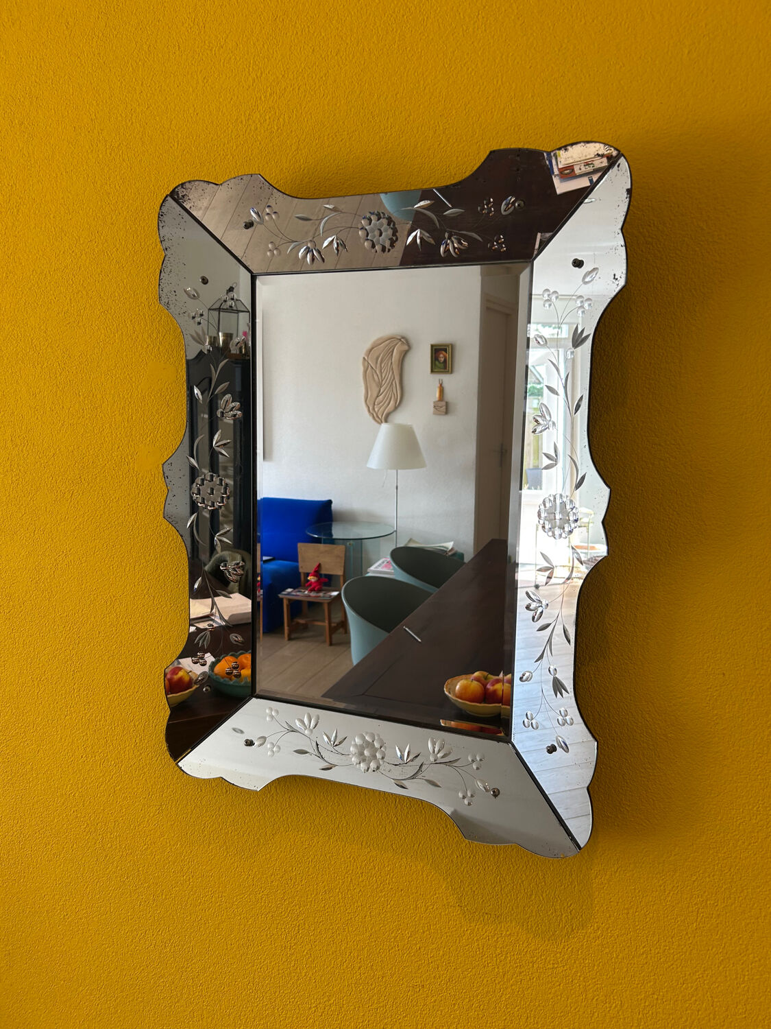 Prachtige Vintage Venetiaanse Spiegel – Geëtst Glas 79x58 cm