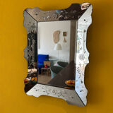 Prachtige Vintage Venetiaanse Spiegel – Geëtst Glas 79x58 cm