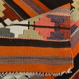 Pink & Brown Turkish Vintage Kilim Runner Rug, 77x387Cm